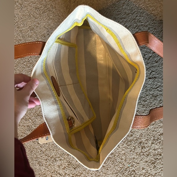 NWT Austin Shopper Gray Stripe Women’s Tote Shoulder Bag Cow Hide Leather Brass - Picture 4 of 12